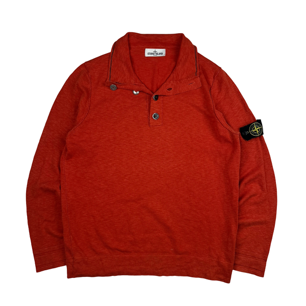 Stone Island Red Button Up Cotton Pullover Jumper - XL
