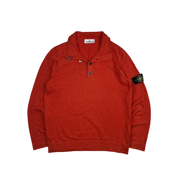 Stone Island Red Button Up Cotton Pullover Jumper - XL