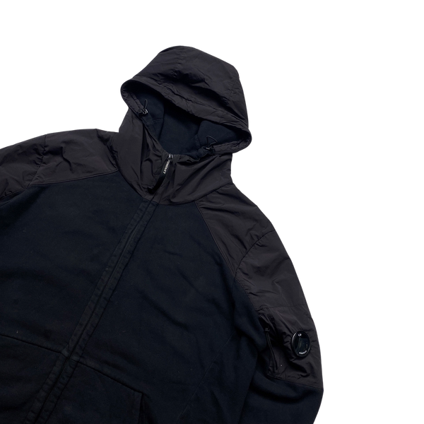 CP Company Black Zipped Cotton Nylon Hoodie XL