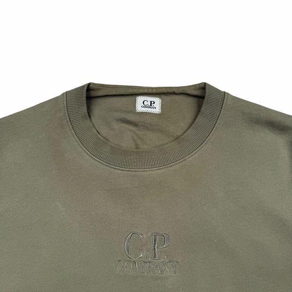 CP Company Sage Green Spellout Crewneck Sweatshirt - Small