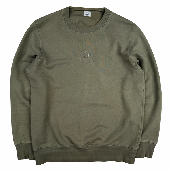 CP Company Sage Green Spellout Crewneck Sweatshirt - Small
