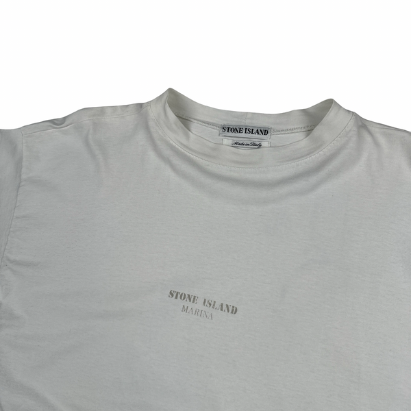 Stone Island 1993 White Marina Cotton Spellout Vintage T Shirt - Large