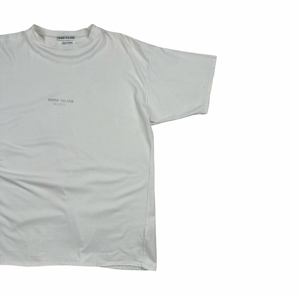 Stone Island 1993 White Marina Cotton Spellout Vintage T Shirt - Large