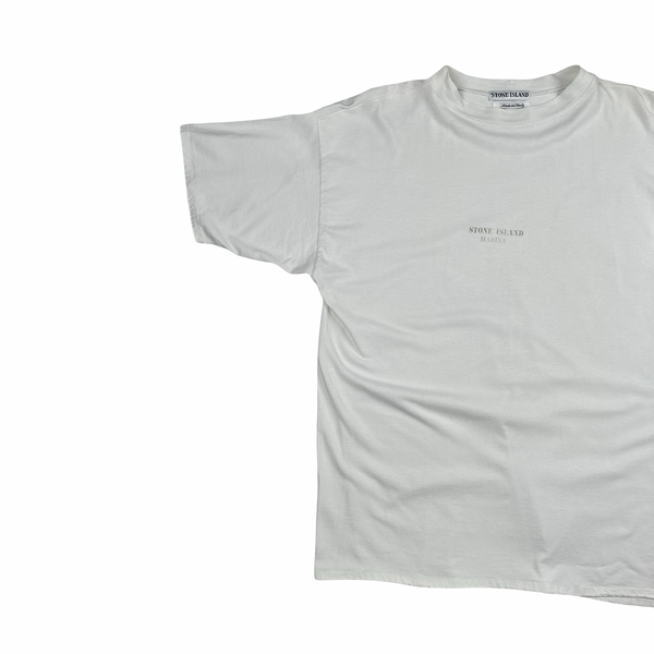 Stone Island 1993 White Marina Cotton Spellout Vintage T Shirt - Large