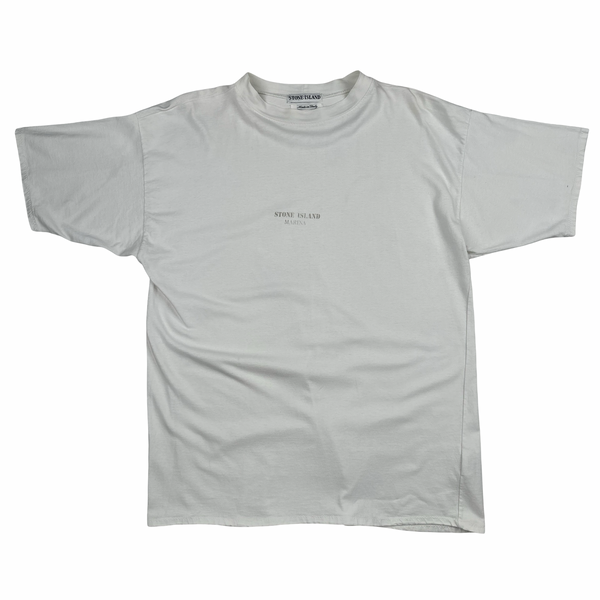 Stone Island 1993 White Marina Cotton Spellout Vintage T Shirt - Large