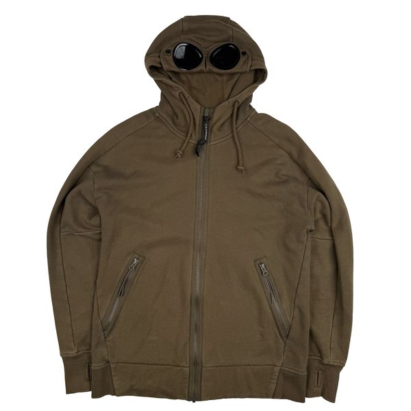 CP Company Brown Cotton Full Zip Goggle Hoodie - Medium