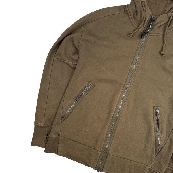 CP Company Brown Cotton Full Zip Goggle Hoodie - Medium