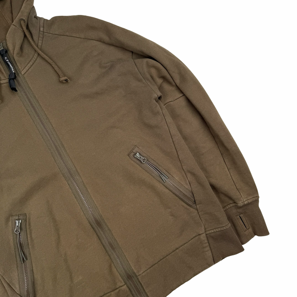 CP Company Brown Cotton Full Zip Goggle Hoodie - Medium