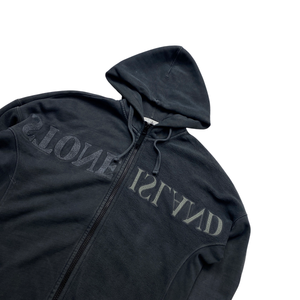 Stone Island 2019 Grey Reverse Spellout Thick Zipped Hoodie - Medium