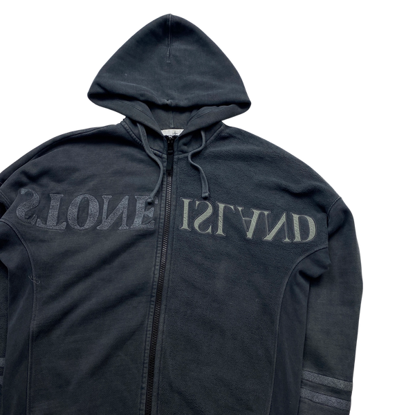 Stone Island 2019 Grey Reverse Spellout Thick Zipped Hoodie - Medium