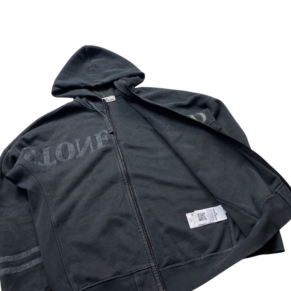 Stone Island 2019 Grey Reverse Spellout Thick Zipped Hoodie - Medium