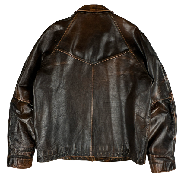 Ralph Lauren Brown Heavyweight Leather Bomber Jacket - Medium