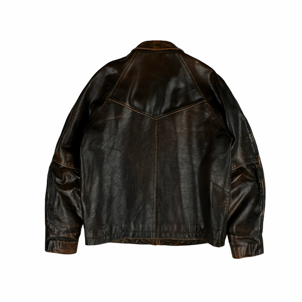 Ralph Lauren Brown Heavyweight Leather Bomber Jacket - Medium
