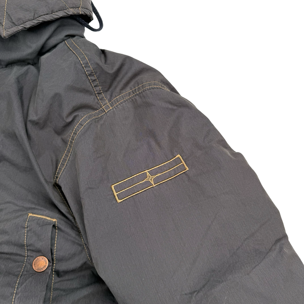 Stone Island 2006 Denims Brown Multi Pocket Cotton Blend Down Filled Hooded Jacket  - Medium