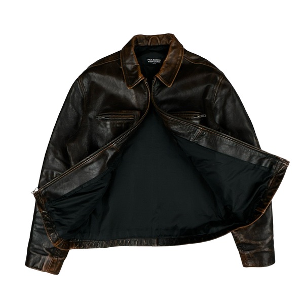 Ralph Lauren Brown Heavyweight Leather Bomber Jacket - Medium
