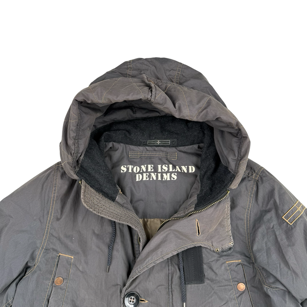 Stone Island 2006 Denims Brown Multi Pocket Cotton Blend Down Filled Hooded Jacket  - Medium
