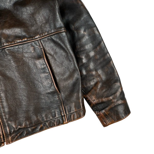 Ralph Lauren Brown Heavyweight Leather Bomber Jacket - Medium