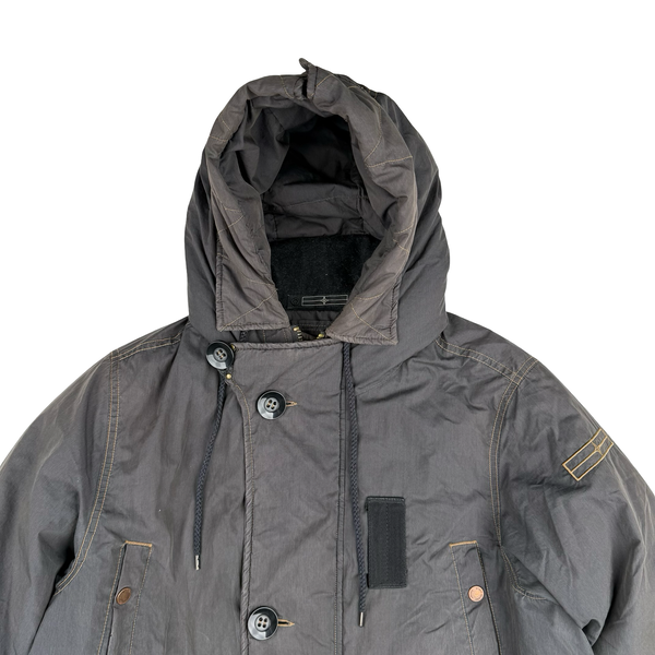 Stone Island 2006 Denims Brown Multi Pocket Cotton Blend Down Filled Hooded Jacket  - Medium