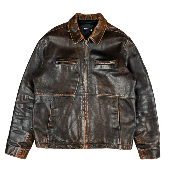 Ralph Lauren Brown Heavyweight Leather Bomber Jacket - Medium