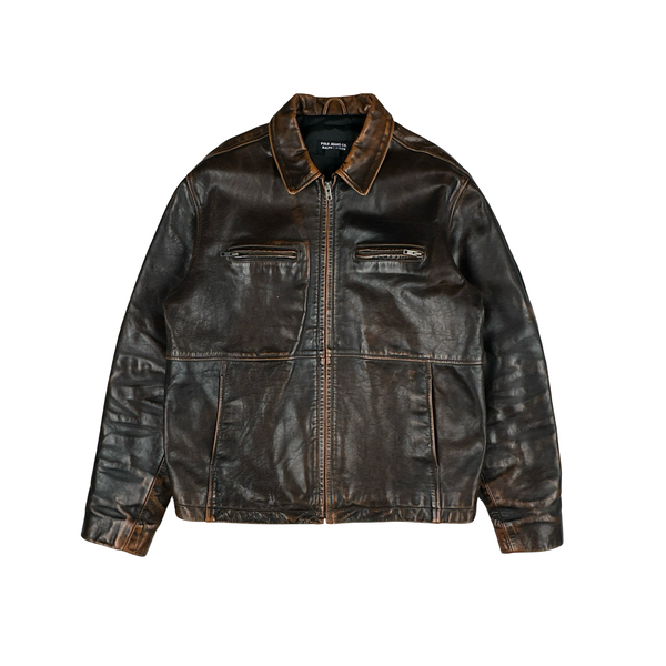 Ralph Lauren Brown Heavyweight Leather Bomber Jacket - Medium