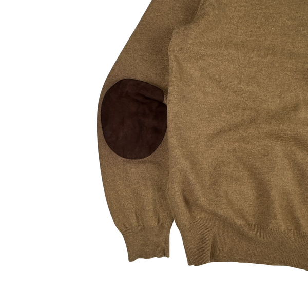 Ralph Lauren Polo Brown Merino Wool Buttoned Suede Elbow Pad Cardigan - Medium