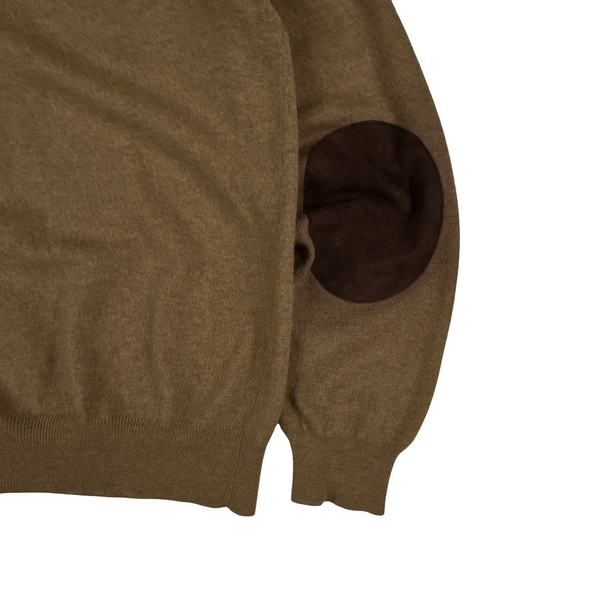 Ralph Lauren Polo Brown Merino Wool Buttoned Suede Elbow Pad Cardigan - Medium