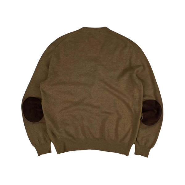Ralph Lauren Polo Brown Merino Wool Buttoned Suede Elbow Pad Cardigan - Medium