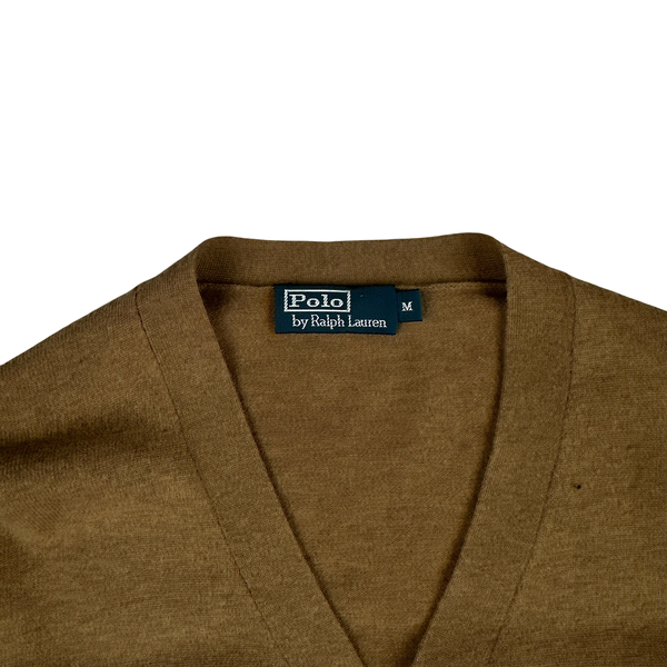 Ralph Lauren Polo Brown Merino Wool Buttoned Suede Elbow Pad Cardigan - Medium