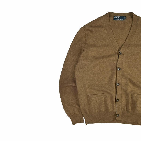 Ralph Lauren Polo Brown Merino Wool Buttoned Suede Elbow Pad Cardigan - Medium