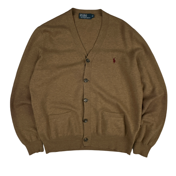 Ralph Lauren Polo Brown Merino Wool Buttoned Suede Elbow Pad Cardigan - Medium