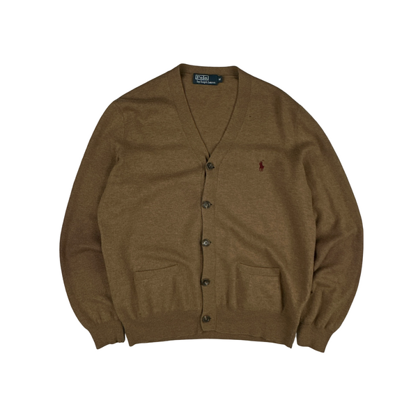 Ralph Lauren Polo Brown Merino Wool Buttoned Suede Elbow Pad Cardigan - Medium