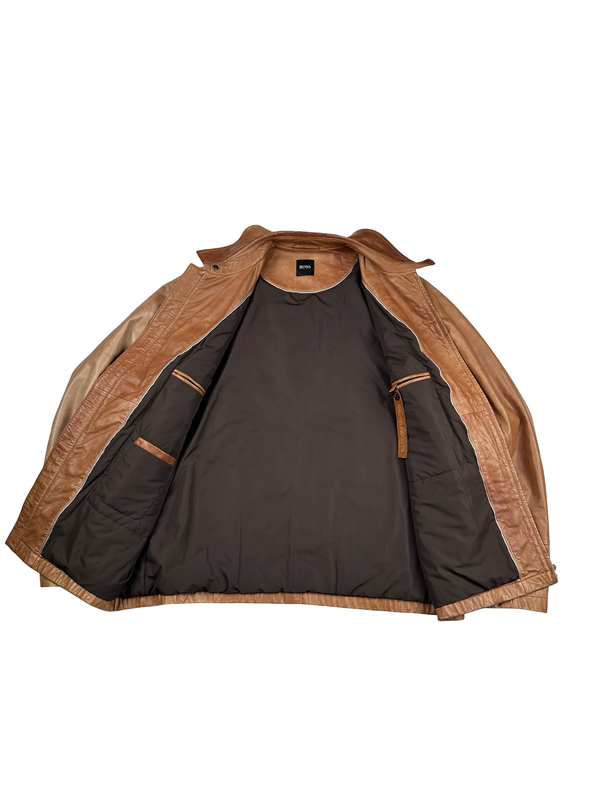 Hugo Boss Brown Leather Harington Jacket - XXXL