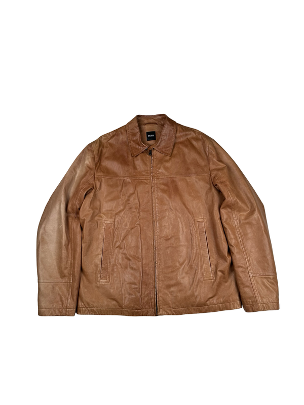 Hugo Boss Brown Leather Harington Jacket - XXXL