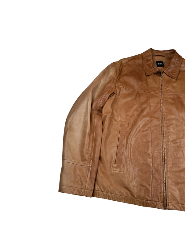 Hugo Boss Brown Leather Harington Jacket - XXXL