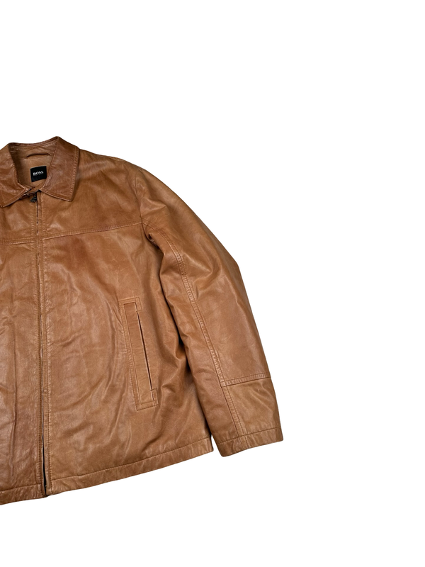 Hugo Boss Brown Leather Harington Jacket - XXXL