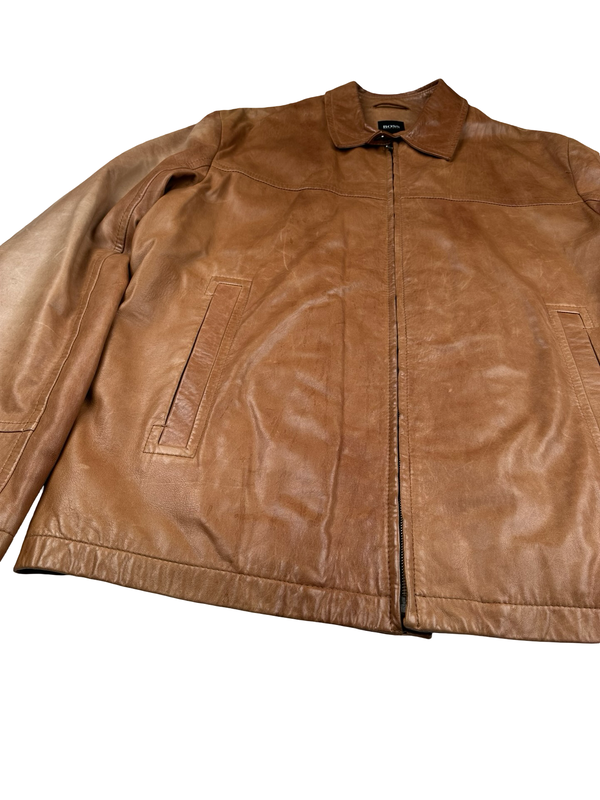 Hugo Boss Brown Leather Harington Jacket - XXXL