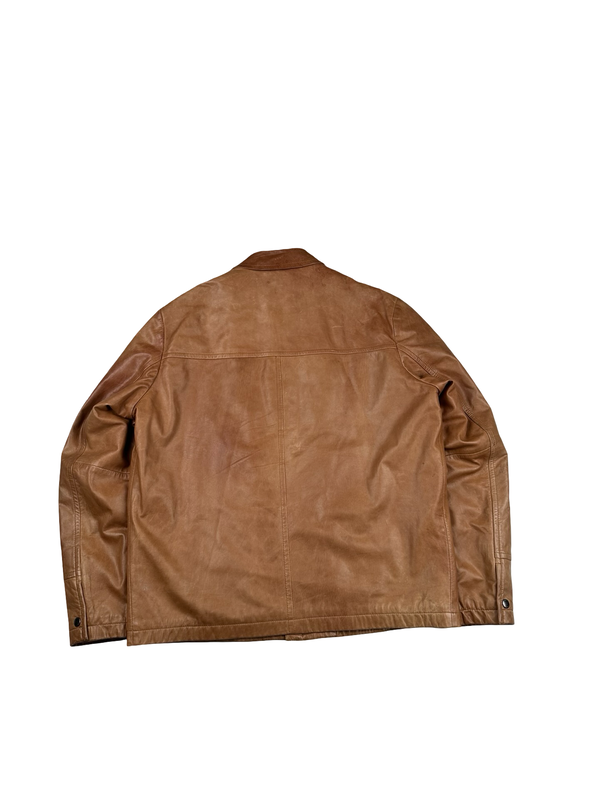 Hugo Boss Brown Leather Harington Jacket - XXXL