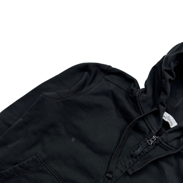 Stone Island Black Cotton Zipped Hooded Jumper - Medium