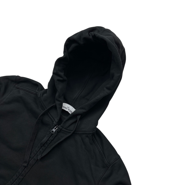 Stone Island Black Cotton Zipped Hooded Jumper - Medium