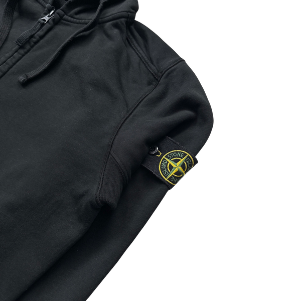 Stone Island Black Cotton Zipped Hooded Jumper - Medium