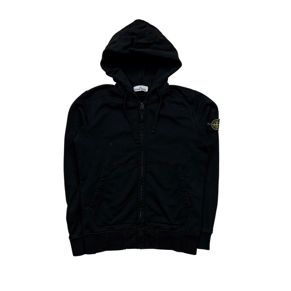 Stone Island Black Cotton Zipped Hooded Jumper - Medium