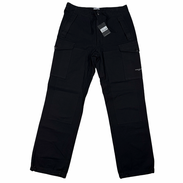 Stone Island Black Vintage 2005 Cotton Spellout Cargo Trousers - Large (50)