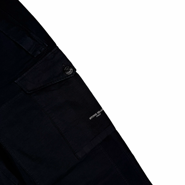 Stone Island Black Vintage 2005 Cotton Spellout Cargo Trousers - Large (50)