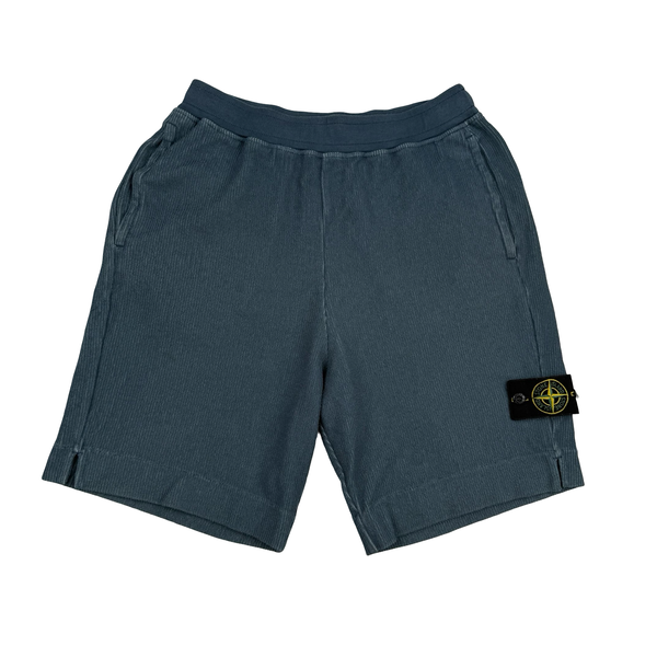 Stone Island 2023 Blue Cotton Blend Ribbed Shorts - Small