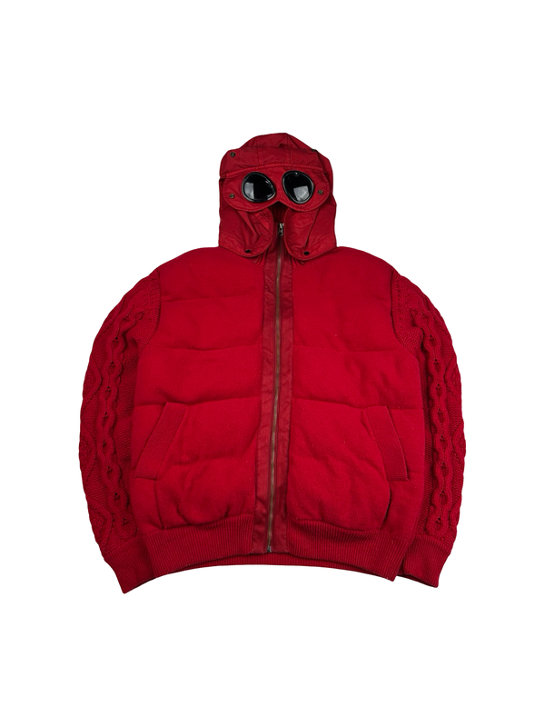 CP Company Red Down Filled Knit Goggled Jacket - Large