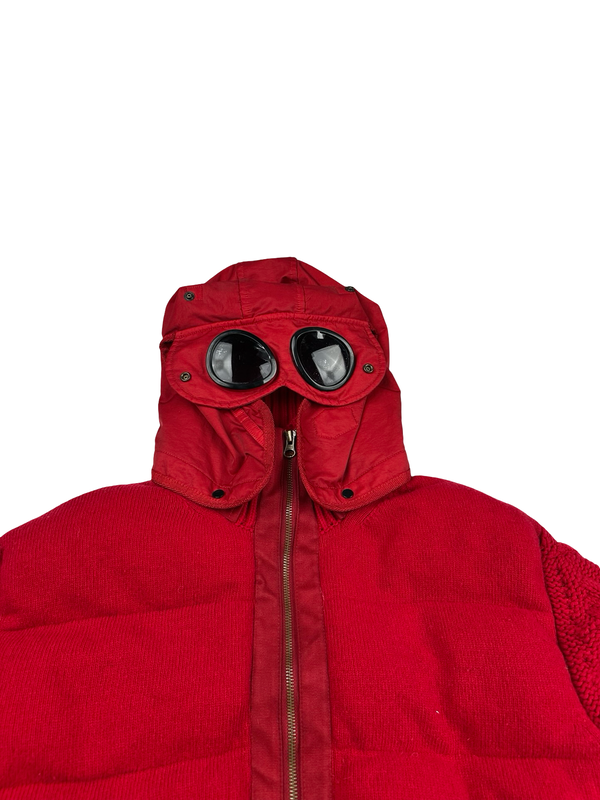 CP Company Red Down Filled Knit Goggled Jacket - Large