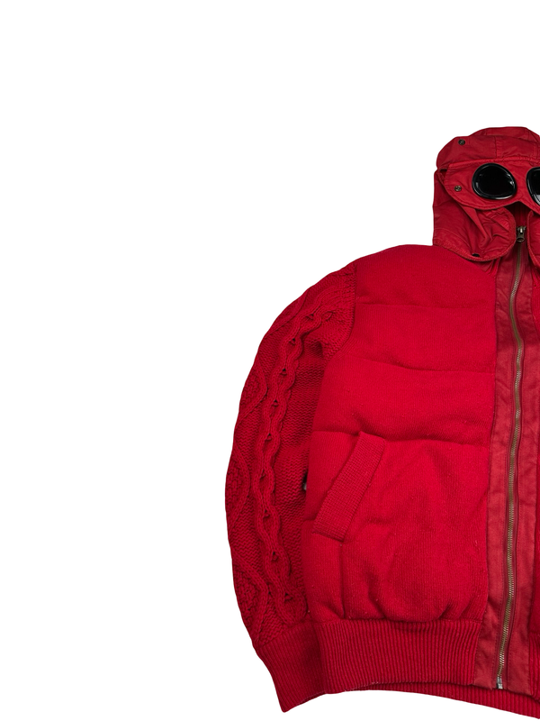 CP Company Red Down Filled Knit Goggled Jacket - Large