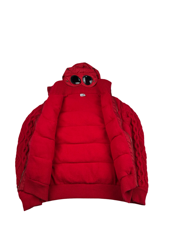 CP Company Red Down Filled Knit Goggled Jacket - Large