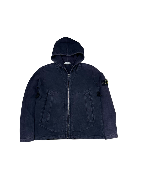 Stone Island 2005 Navy Thick Cotton Zipped Hoodie - Medium