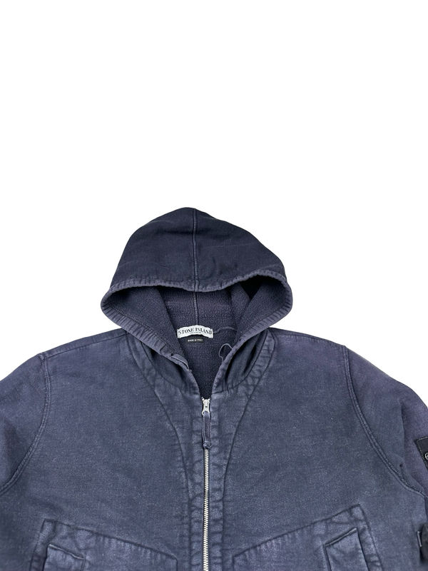Stone Island 2005 Navy Thick Cotton Zipped Hoodie - Medium